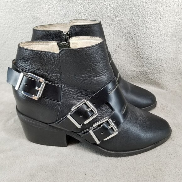 Sol Sana Shoes Womens EU 37 US 6.5 Black Leather Buckle Biker Buckle Ankle Boots - Picture 5 of 13